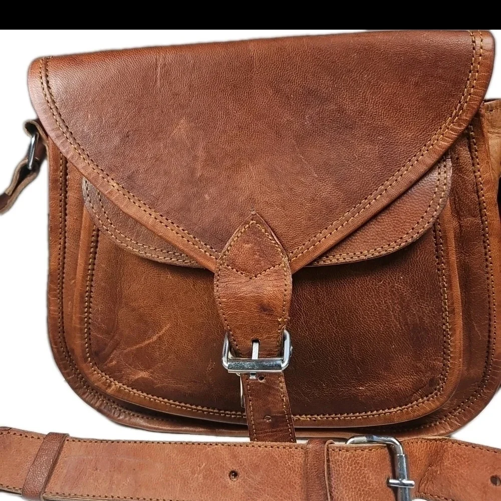 Komal’s Passion Leather Crossbody Bag Brown Canvas Unisex Retro